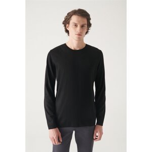 Avva Men's Black Crew Neck Wool Blended Standard Fit Normal Cut Knitwear Sweater