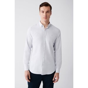 Avva Men's Gray Button Collar Soft Flared Cotton Slim Fit Slim Fit Shirt