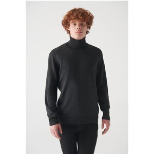 Avva Men's Anthracite Full Turtleneck Wool Blend Standard Fit Regular Cut Knitwear Sweater