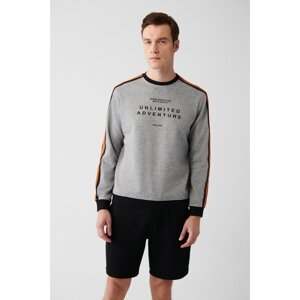 Avva Men's Gray Easy Iron Crew Neck Shoulder Stripe Printed Standard Fit Regular Fit Sweatshirt