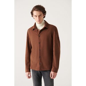 Avva Men's Brown Faux Suede Snap-On Comfort Fit Relaxed Cut Shirt