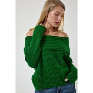 Happiness İstanbul Women's Dark Green Madonna Collar Knitwear Sweater