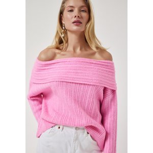 Happiness İstanbul Women's Candy Pink Madonna Collar Knitwear Sweater