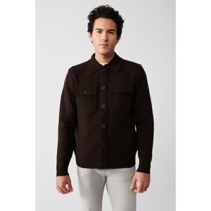 Avva Men's Brown Woolen Chest Pocket Buttoned Polo Collar Standard Fit Normal Cut Cardigan Coat
