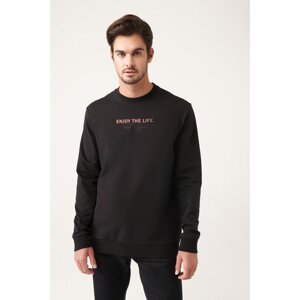 Avva Men's Black Crew Neck Cotton Printed Regular Fit Sweatshirt