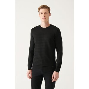 Avva Men's Black Crew Neck Knit Detailed Cotton Standard Fit Regular Cut Knitwear Sweater