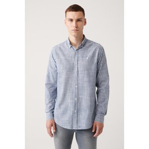 Avva Men's Navy Blue Striped Button Collar Shirt