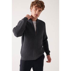 Avva Men's Anthracite High Neck Zippered Standard Fit Normal Cut Thessaloniki Cardigan