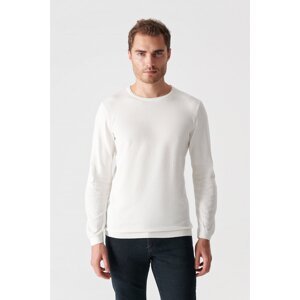 Avva Men's White Crew Neck Jacquard Sweater