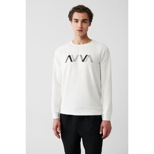 Avva Men's Ecru Soft Touch Crew Neck Printed Standard Fit Regular Fit Sweatshirt