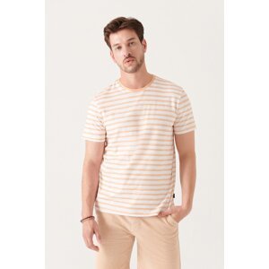 Avva Men's Orange Striped Cotton T-shirt