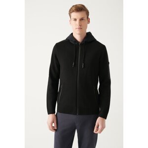 Avva Men's Black Wool Blended Hooded Zippered Standard Fit Regular Cut Cardigan Coat