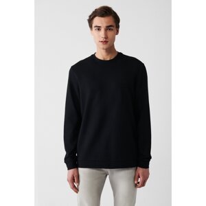 Avva Men's Black Interlock Fabric Crew Neck Printed Standard Fit Regular Fit Sweatshirt