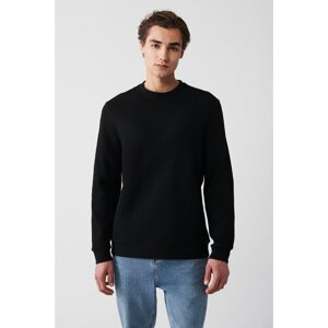 Avva Men's Black Crew Neck Cotton Jacquard Standard Fit Regular Fit Sweatshirt