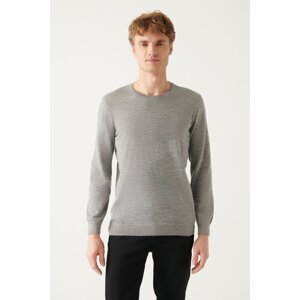 Avva Men's Gray Crew Neck Wool Blend Standard Fit Regular Cut Knitwear Sweater