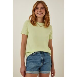 Happiness İstanbul Women's Light Green Crew Neck Basic Knitted T-Shirt