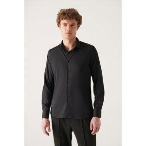 Avva Men's Black Wrinkle-Free Travel Slim Fit Slim Fit Shirt