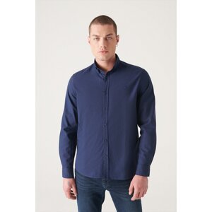 Avva Men's Navy Blue Oxford 100% Cotton Standard Fit Normal Cut Shirt