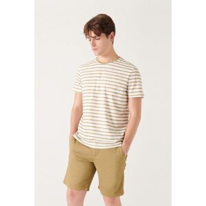 Avva Men's Oil Green Striped Cotton T-shirt