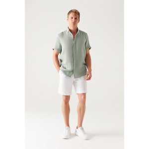 Avva Men's White 100% Cotton Side Pocket Elastic Waist Linen Textured Relaxed Fit Comfortable Cut Shorts