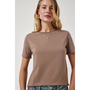 Happiness İstanbul Women Mink Crew Neck Basic Knitted T-Shirt