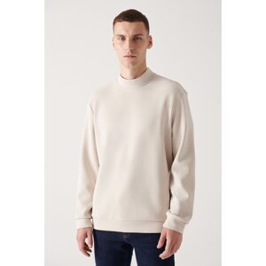 Avva Men's Beige Half Turtleneck Soft Touch Standard Fit Regular Fit Sweatshirt