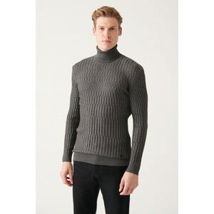 Avva Men's Anthracite Full Turtleneck Knit Detailed Cotton Slim Fit Slim Fit Knitwear Sweater