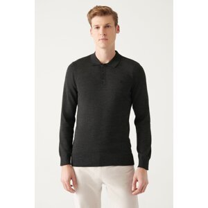 Avva Men's Anthracite Polo Neck Wool Blended Standard Fit Normal Cut Knitwear Sweater