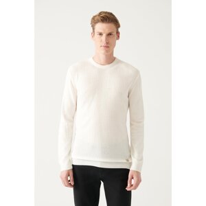 Avva Men's White Crew Neck Front Textured Standard Fit Normal Cut Knitwear Sweater