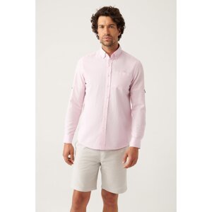 Avva Men's Pink Folded Sleeve Detailed Linen Shirt