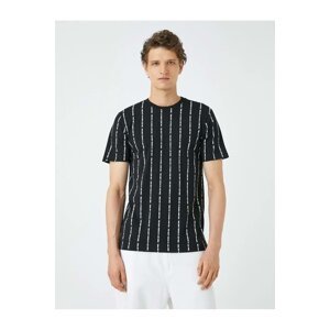 Koton Motto Printed T-Shirt Slim Fit Crew Neck Short Sleeve Black Patterned