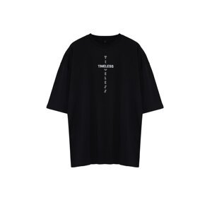 Trendyol Large Size Men's Black Oversize Comfortable Printed 100% Cotton T-Shirt