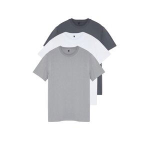 Trendyol Anthracite-Grey-White Men's Regular/Normal Cut 3 Pack Basic 100% Cotton T-Shirt