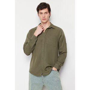 Trendyol Khaki Men's Comfort Natural Breathable 100%Lyocell Comfortable Regular Fit Large Size Shirt