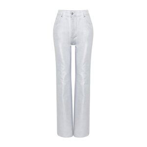 Trendyol White Shiny Metallic Printed High Waist Wide Leg Jeans