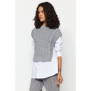 Trendyol Gray Shirt Sweater Combination Knitwear