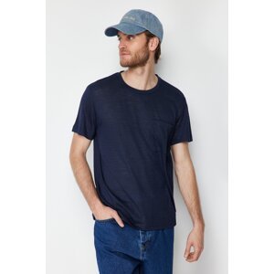 Trendyol Navy Blue Men's Regular/Normal Cut Pocket Linen Look Short Sleeve T-Shirt