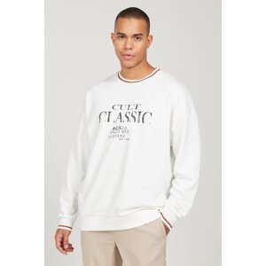 AC&Co / Altınyıldız Classics Men's Off-White Oversize Loose Cut 3 Thread Crew Neck Cotton Sweatshirt with Fleece Inside
