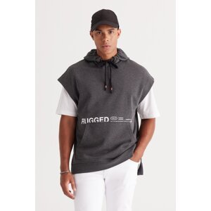 AC&Co / Altınyıldız Classics Men's Anthracite-melange Oversize Loose Fit 3 Thread Hooded Printed Sweatshirt