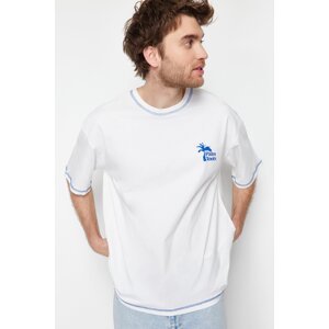 Trendyol Plus Size Ecru Men's Oversize Stitching Detailed Printed Comfortable 100% Cotton T-Shirt