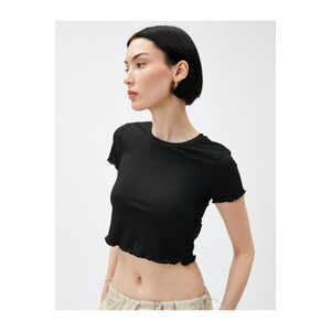 Koton Crop T-Shirt Corduroy with Ruffle Detailed