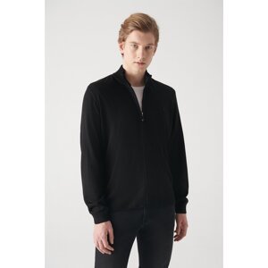 Avva Men's Black Wool Blended Half Zipper High Neck Standard Fit Regular Cut Cardigan