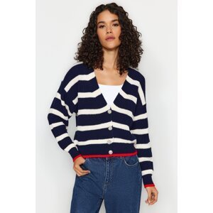 Trendyol Navy Blue Striped Jewel Button Knitwear Cardigan