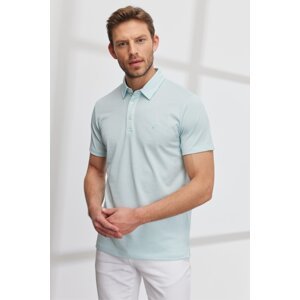 AC&Co / Altınyıldız Classics Men's Turquoise White Easy-Iron Slim Fit Narrow Cut Polo Neck Short Sleeve Jacquard T-Shirt
