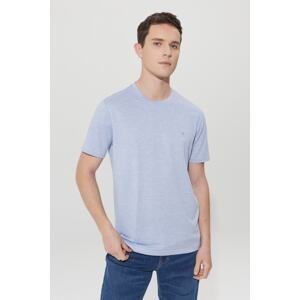 AC&Co / Altınyıldız Classics Men's Blue-white Easy-Iron Slim Fit Narrow Cut Crew Neck Jacquard Short Sleeve T-Shirt