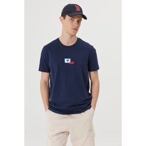 AC&Co / Altınyıldız Classics Men's Navy Blue Standard Fit Regular Cut Crew Neck 100% Cotton Logo T-Shirt