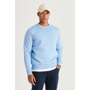 AC&Co / Altınyıldız Classics Men's Light Blue Standard Fit Regular Cut Inner Fleece 3 Thread Crew Neck Cotton Sweatshirt
