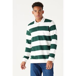 AC&Co / Altınyıldız Classics Men's Ecru Red Green Standard Fit Normal Cut Inner Fleece 3 Thread Polo Neck Cotton Sweatshirt
