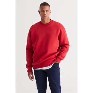 AC&Co / Altınyıldız Classics Men's Red Oversize Fit Loose Fit Cotton Fleece 3 Thread Crew Neck Sweatshirt
