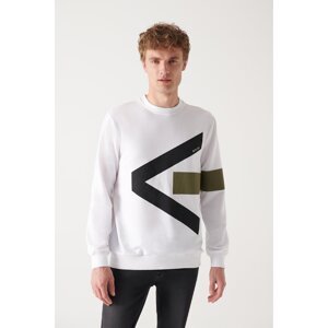 Avva Men's White Crew Neck Printed 2 Thread Slim Fit Slim Fit Sweatshirt